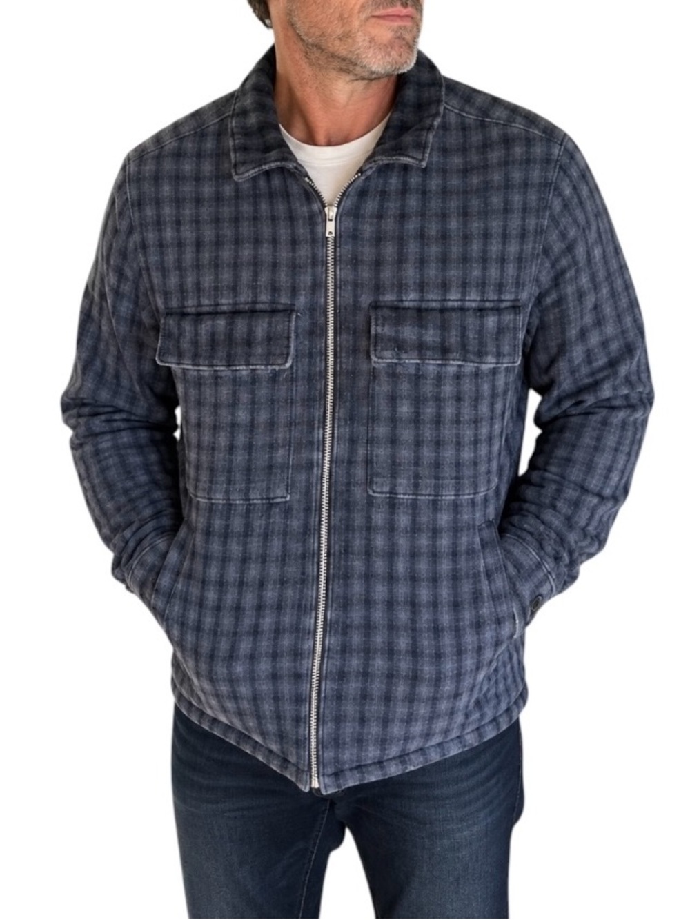 Abercrombie & Fitch Checked Full-Zip Shirt Jacket Flannel Grey Plaid Pockets M
